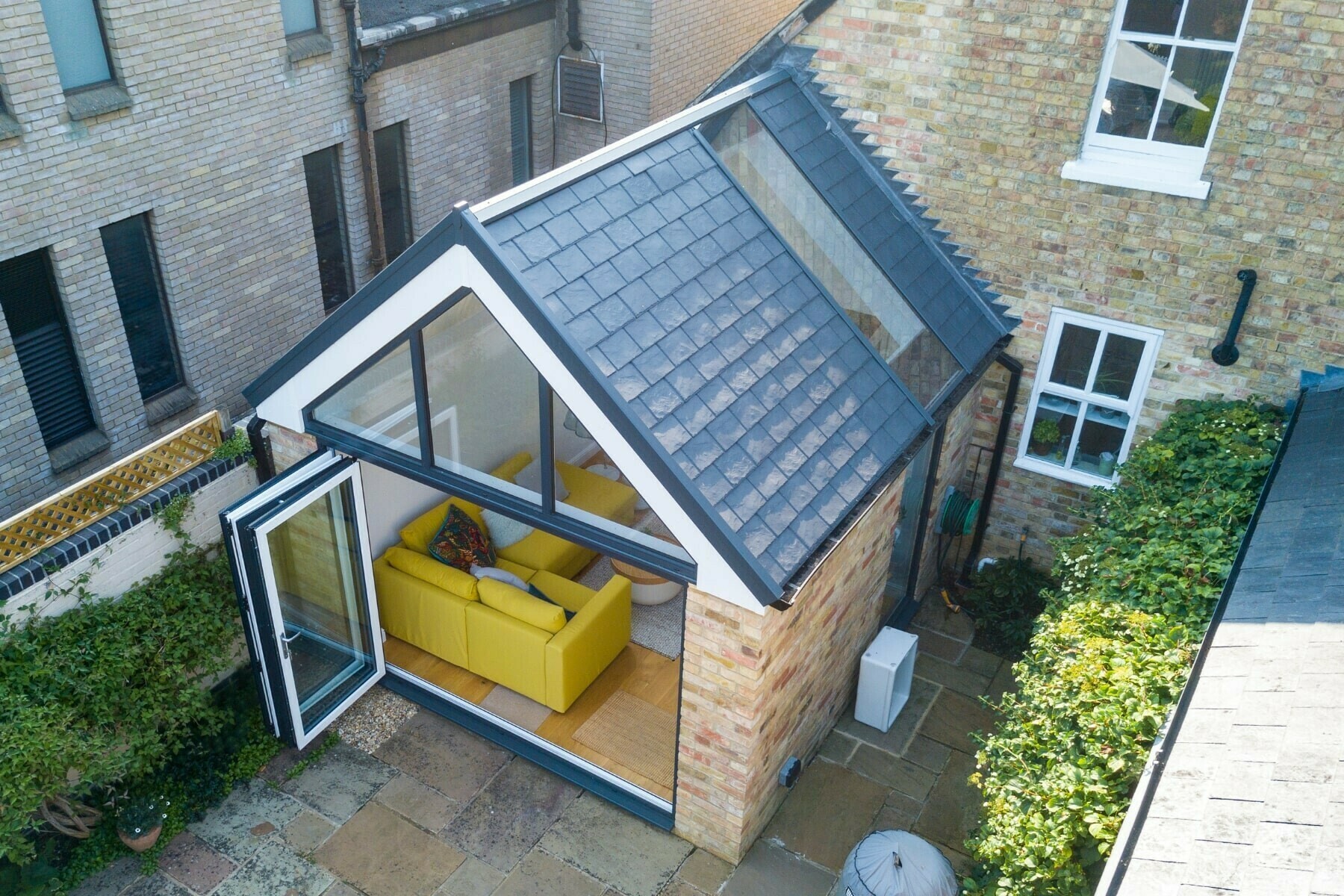 tiled roof with glass panels